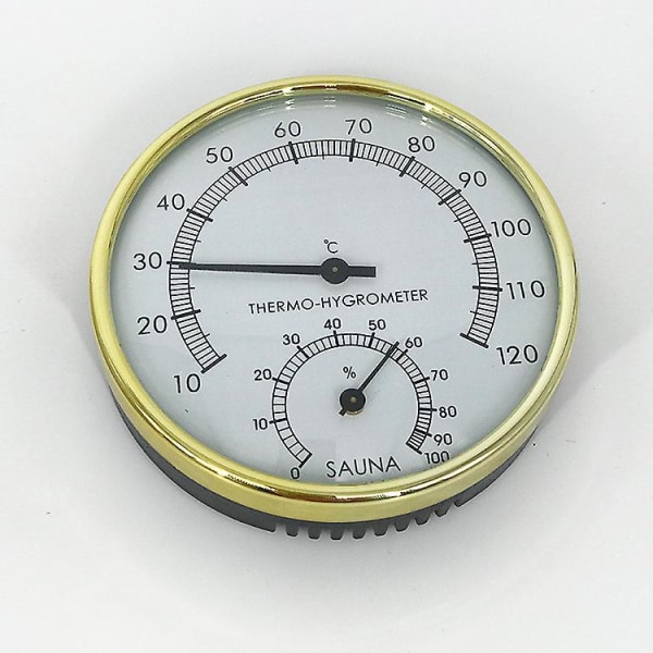 Innendørs termo-hygrometer, metallskive Fuktighetsmåler Indikator Sauna Romtemperatur Fuktighetsmonitor Værtermometre (1 stk, gull)