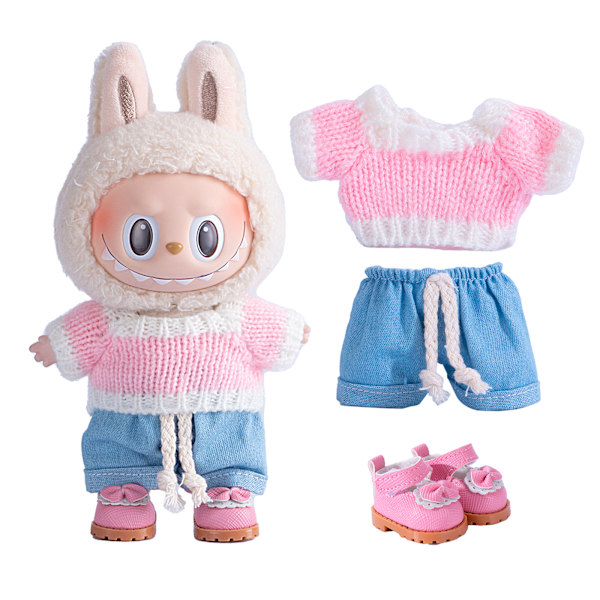 /RYI/17cm Labubu Tøjsæt Blød Legetøjsstil Modedukke Sweater og Bukser i Forskellige Farver 14