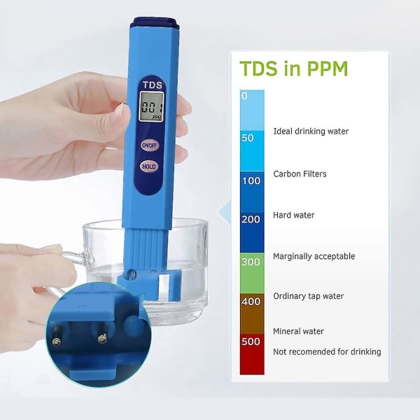 TDS Tester, Vandkvalitetsmåler LCD Pen med 0-9990 ppm Måleområde Bærbar