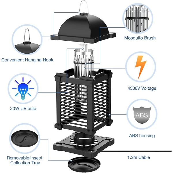 Mosquito Killer Lampe 20w 4300v Elektrisk insektdræber Effektiv insektbekæmper 100m rækkevidde til afvisende myg, møl, fluer, insekter