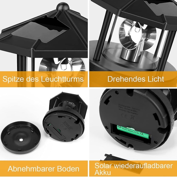 Solcellsdriven Fyrtorn, Led Roterande Fyrtornslampa För Trädgård, Dekorativ Utomhuslampa För Hemmet [Energiklass A +