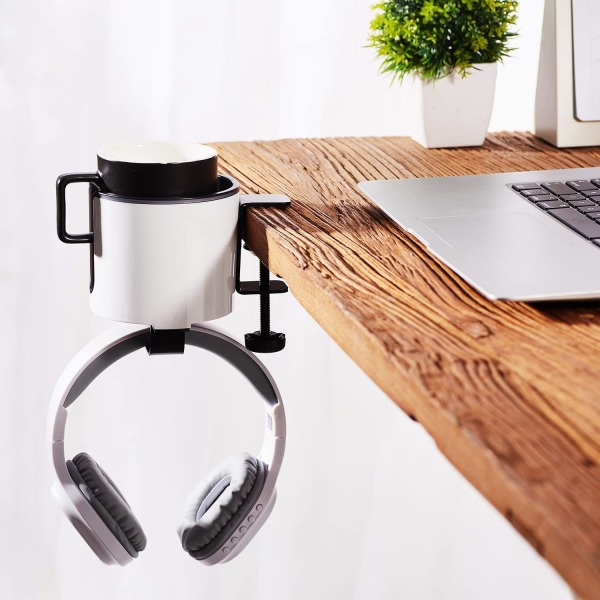 Luksus 2-i-1 Anti-spild kopholder med ophæng til hovedtelefoner under skrivebordet