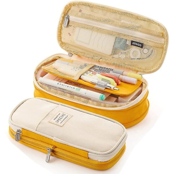 Suurikapasiteettinen case Kestävä kynäpidike Organizer Paperi-meikki-kosmetiikkapussi lapsille, 22x11cm keltainen Yellow