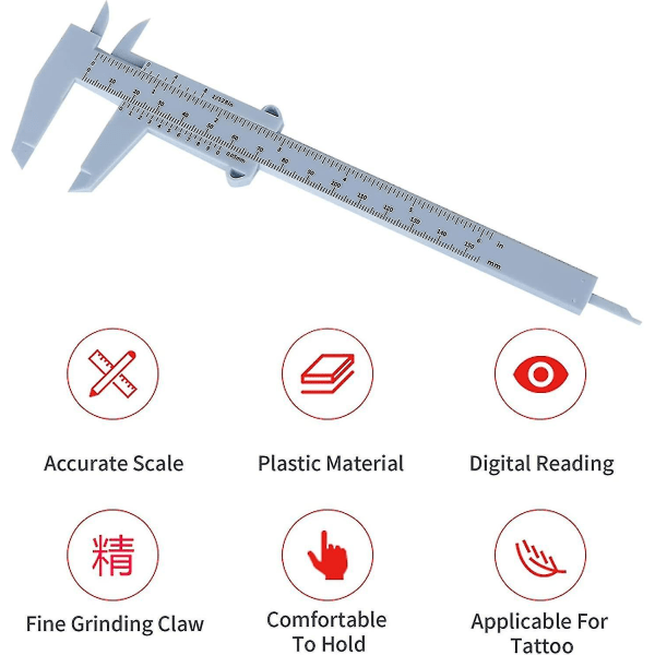 Uudelleenkäytettävä Vernier-mitta kulmakarvojen mittaamiseen, 150 mm DIY-kulmakarvojen mittausmalli