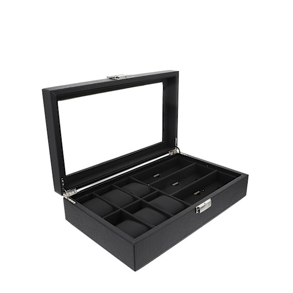 Smykkeorganisatorbrett Dameklokke Oppbevaringsboks Klokkeoppbevaringsveske Klokkeutstillingsboks Klokkebrett Svart Black 35.3X21.5CM
