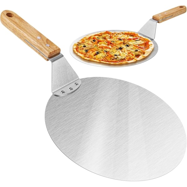 Stainless steel pizza pan Pizza tray with wooden handle Round