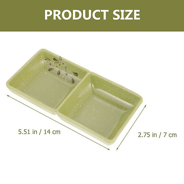 2 stk. Opdelte Dip-Skåle Dekorative Sauceskål Madkrydderiholder Grøn 14X7X2.5CM Green 14X7X2.5CM