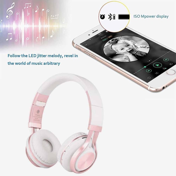 Bluetooth hovedtelefoner, sammenfoldelig stereo trådløse Bluetooth hovedtelefoner over øret med mikrofon og lydstyrkekontrol, trådløst og kablet headset til PcPink Pink