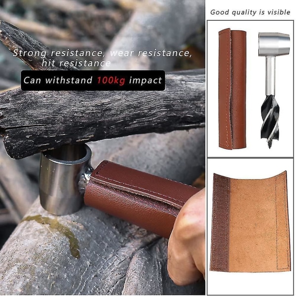 Trebearbeidende håndbor, manuelle boreborsett med hylster, multi-purpose survival Settlers Tool (brun)