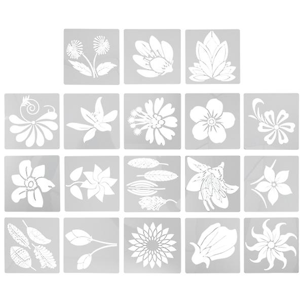 18 st Återanvändbara blomsterstencil ihålig konstmålning Hantverk gör-det-själv ritmallar Vit13X13CM White 13X13CM