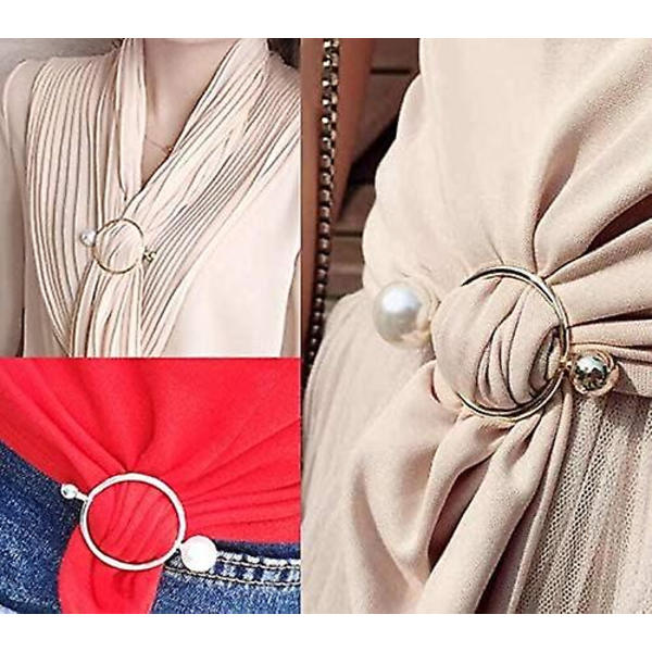 Zinklegering Pärlor Rund Scarfsring, pärlring Scarf Clip Spänne, används för att fixera dina kläder, scarfar (5st, Guld)