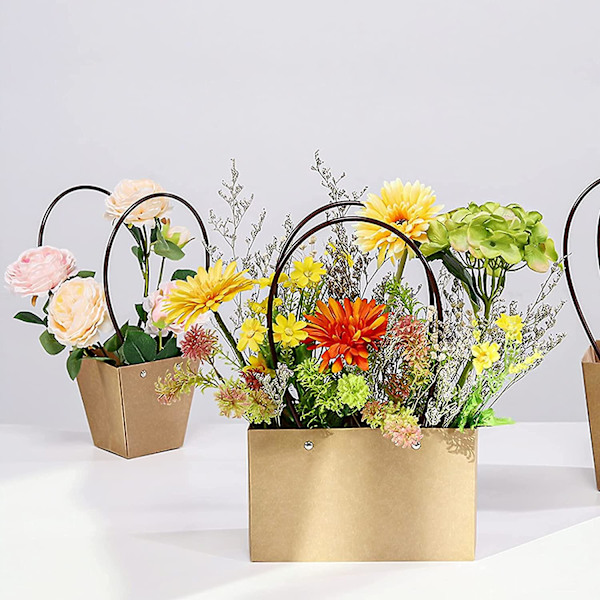 5 Stykker Blomstergaveposer Med Håndtak, Blomsteroppsats Bukettposegaver, Oasis Blomsterbukett Vanntett Bæreboks For Blomsterhandel