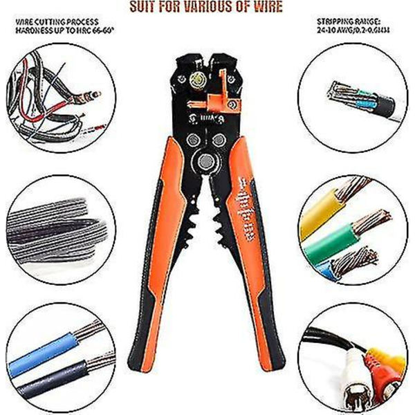 Afisoleringstang, afisoleringsværktøj, kraftig 5-i-1 automatisk afisoleringstang, crimper, skærer til afisolering af ledninger, kabelskæring, crimpning 10awg-24