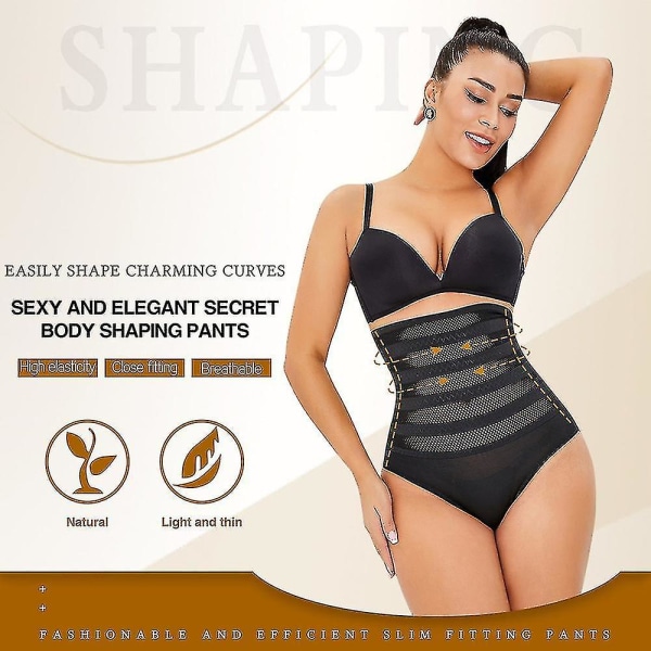Shapewear-truse for kvinner, høy midje, kroppsformer, magekontroll, sort L black