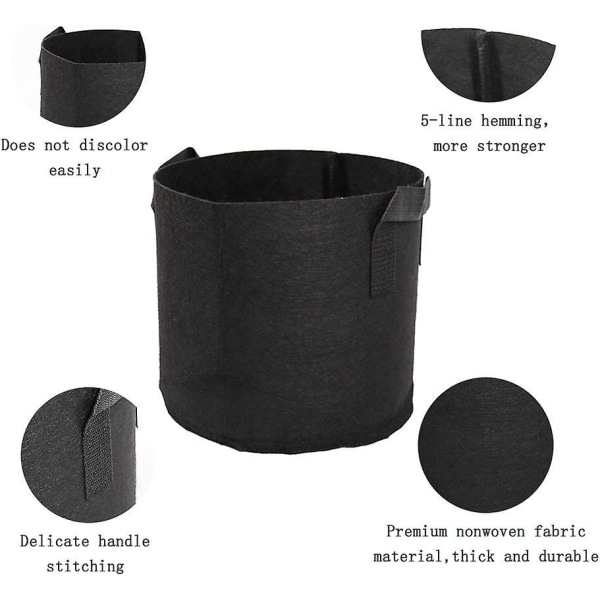 Hageplantekasse, Plantekasser Vekstpose Grønnsakspotte 3 Gallon Ikke-vevd Stoff Plantekasser Hage Grønnsakpose For Potet/potet/gulrot/tomat (6