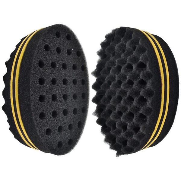 Hårkrøllesvamp, (2 stk) afro krøllesvamp store huller Barber hårbørste svamp Afro hår svamp for twists og dreads svart Botao