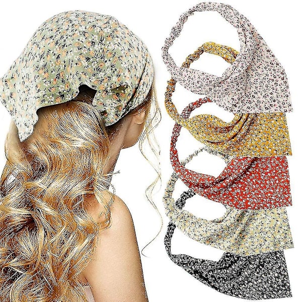 Blommigt Hårscarf Hårband - 5 st Hårscarfar, Chiffon Boho Hårband