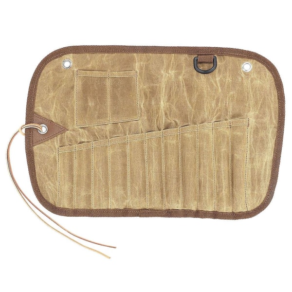 Picnic-servisepose for utendørs, rullbar pose for bestikk, oppbevaringspose for servise, sammenleggbar bestikkpose, Khaki 42x26,5 cm Khaki 42x26.5cm