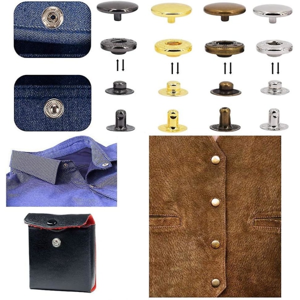 120-pack Lädertryckknappssats med 6 färger Metalltryckknappar med 4 st Fästverktyg för Kläder, Läder, Jacka, Denimkläder, Väskor, Armband 2 Si