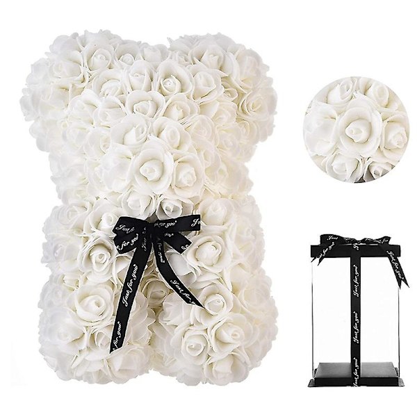 DIY 25 cm Teddy Rose Bear Konstgjord Blomma Björnen Ros Alla Hjärtans Dag För Flickvän Kvinna Fru Mors Dag Julgåvor Med Ask Vit white