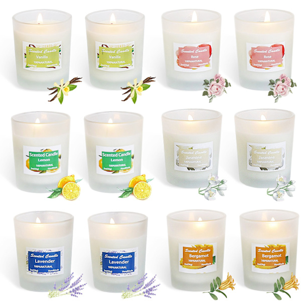 12 Doftande Ljus Sojavax Doftljus Luftfräschare Mainstays Tealight Ljus Sojavax Glas Familj Presentset