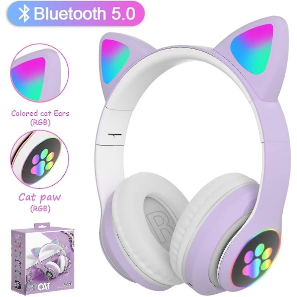 Sammenleggbare over-ear Cat Ears Bluetooth trådløse hodetelefoner med mikrofon, justerbar Stereoplilla