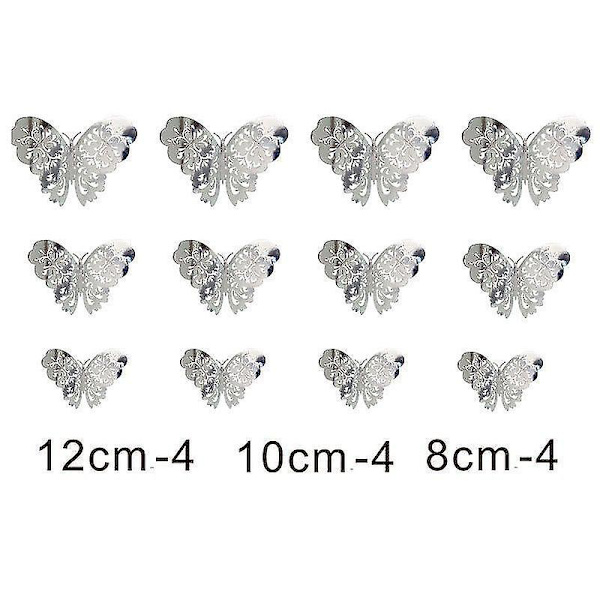 24 stk 3D Butterfly Vægstickers 3 Størrelser Butterfly Vægstickers Vægskilt til Soveværelse Fest Bryllup Dekorationer Sølv Silver