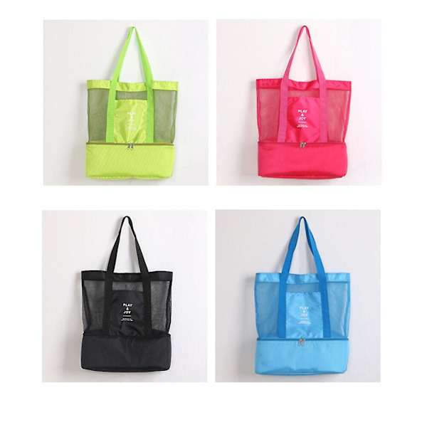 Bærbar Mesh Strandveske med Dobbeltlags Piknik Kjøleveske Tote Bag (rød)Rød Red