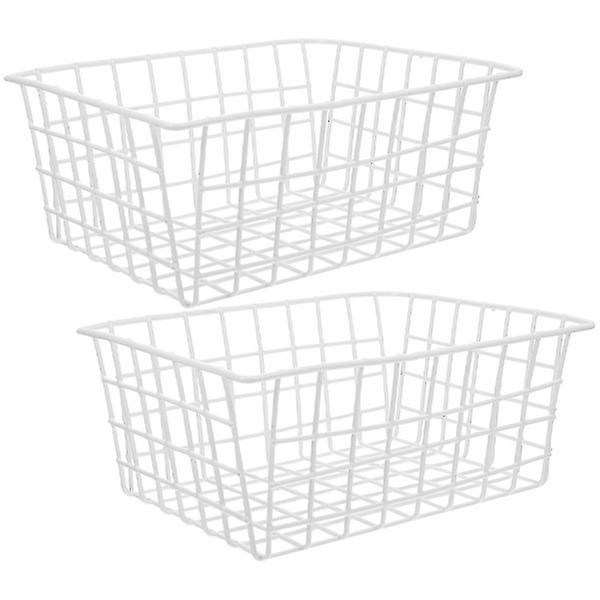 2 stk. Metal Fryser Organizer Fryser Tråd Kurv Fryser Opbevaring Bin Frugt Grøntsag Kurv Hvid 28X2 White 28X21X12CM