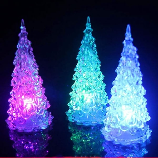 4 stk LED-lysende juletre, mini akryl juletre lysdekorasjon for hjemfestdekor