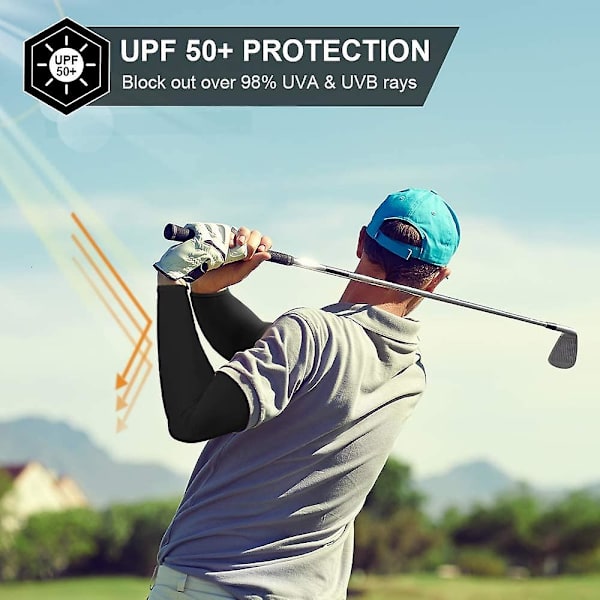 2 Par Solbeskyttende Kølende Armsleeves til Mænd og Kvinder, UPF 50 Armsleeve Sort Black