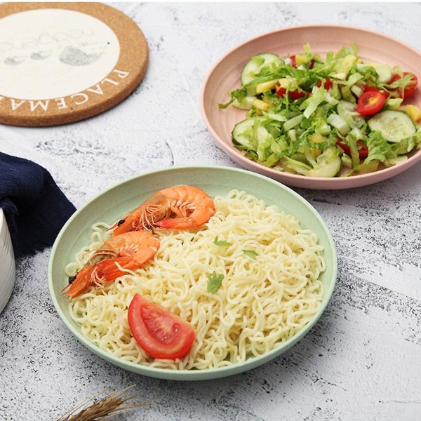 Tallerken af Hvedehalmfiber | Sæt af 4 22,3 cm Nedbrydelige Sundhedsplader/middagsplader/menuplader, mikrobølgeovn & opvaskemaskine sikker stel - BPA-fri & 20 cm 20 cm