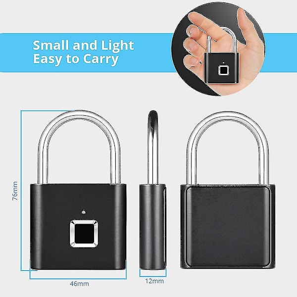 Smart Hem Fingeravtryckslås Säker Hänglås Dörrlås Vattentätt Nyckellöst USB Uppladdningsbart Zinklegering Huslås