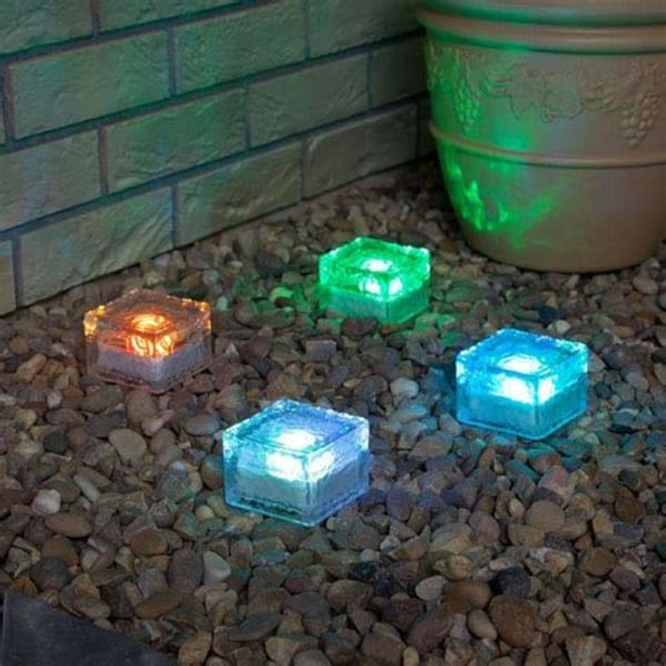 Solcelle Glasstenslys - Krystalstenslys - Have Solcelle Isblok Charmerende Glasstenslys Farveskiftende LED Havegård
