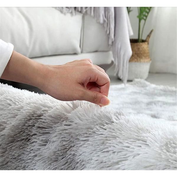 Luddensoft Matta, Fluffig Faux Pälsmatta Dekorativ Gradient Matta för Sovrum Vardagsrum Matrum (Ljusgrå, 80120cm)