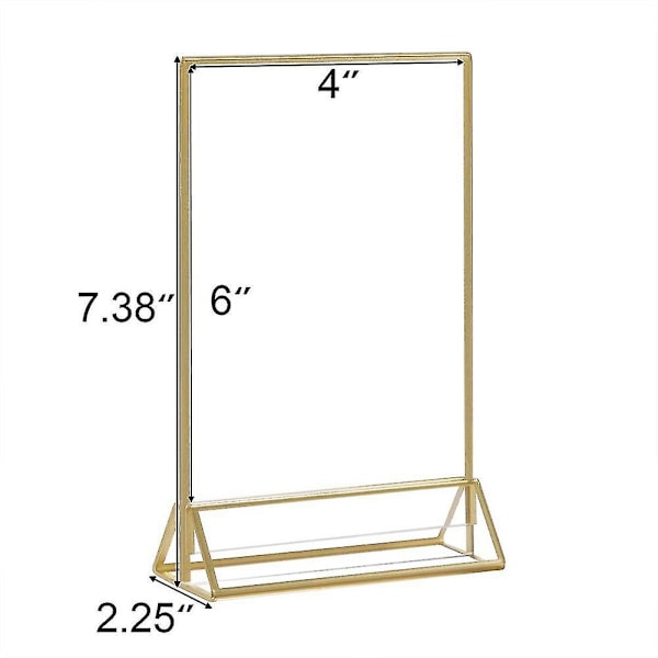 6 stk. Guld Skilt Holder 4x6 Tommer Akryl Dobbeltsidet Skrivebords Display Stativ Bryllup Bord Digital St