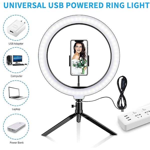 Ringlampe Stativ med Fjernkontroll, Bordringlys med 3 Farger, Live Lys for Vakre Bilder eller Videoskudd, Live Streaming, Portrett, Sminke