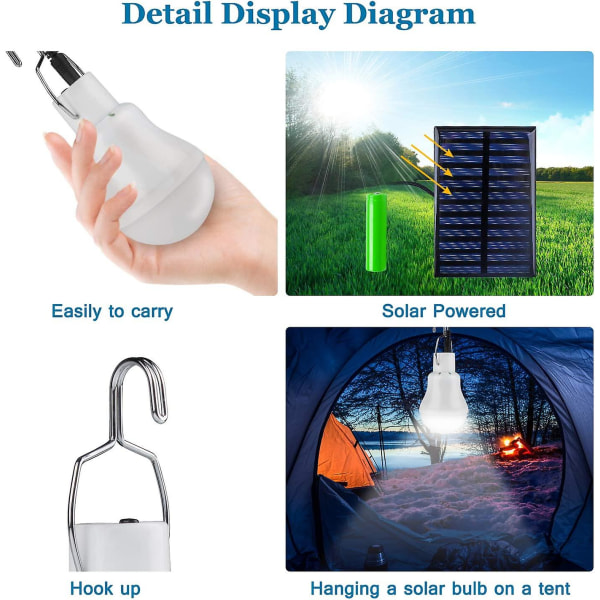 2 Portable Solar Camping Light, Led Solar Light Bulb Solar Emergency Lamp Light Garden Lantern Solar Lighting With Hook Light Bulb Panel For Camping,