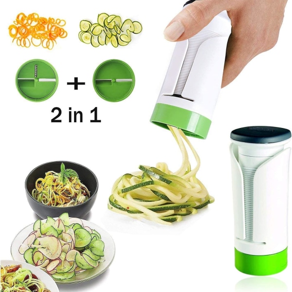 2-i-1 Grønnsaksspiralizer, Håndholdt Spaghetti Grønnsaksspiralizer 2 Blader Manuell Spaghetti Grønnsakskutter