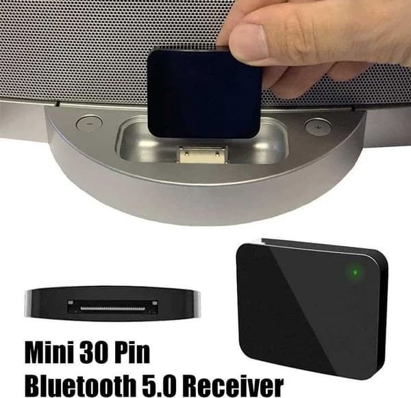 Bluetooth 5.0 A2DP -stereoaudiovastaanotinsovitin 30-pinnisellä liitännällä Bose SoundDock II 10 Portable JBL Philips Sony -kaiuttimille, musta