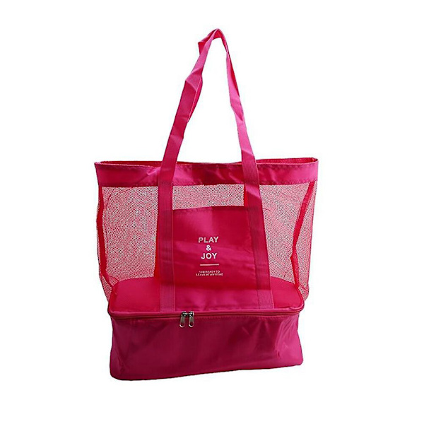 Bærbar Mesh Strandveske med Dobbeltlags Piknik Kjøleveske Tote Bag (rød)Rød Red