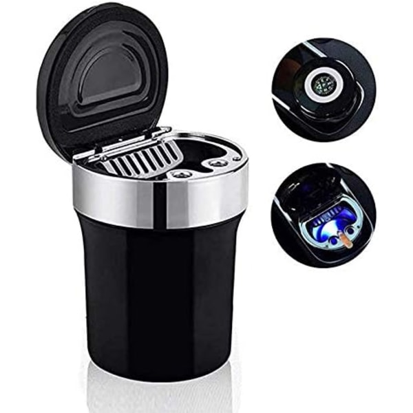 Tuhka-astia autoon Kannettava auton tuhka-astia Yleinen auton tuhka-astia LED-lampulla (Musta)