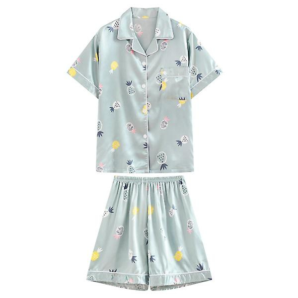 1 Set Kesäyöpaita Lyhythihainen Shortsit Polyesteri Pyjama Yksinkertainen Univaatteet Muodikkaat Yöpuvut Blue XXL