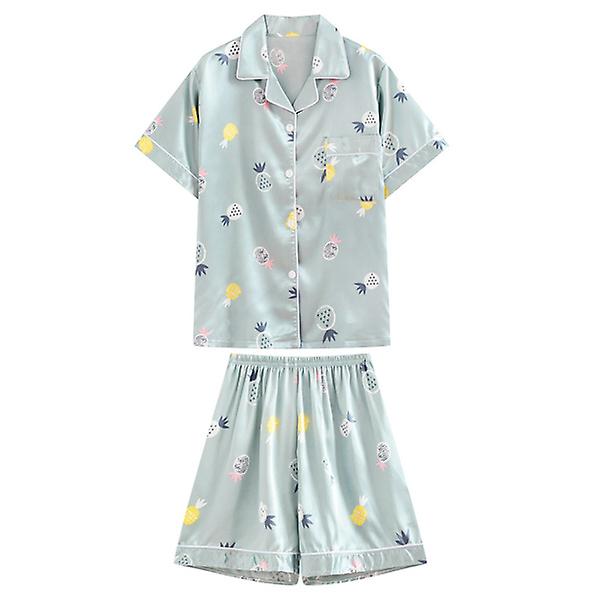 1 Set Sommarnattlinne Kortärmad Shorts Polyester Pyjamas Enkel Sömnkläder Mode Nattkläder Blue XXL