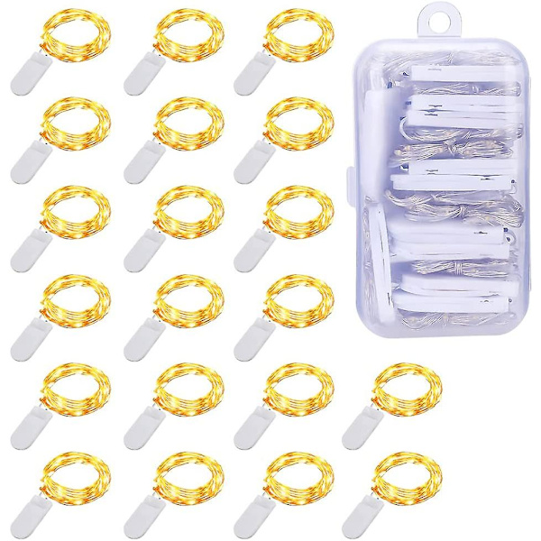 Batteridrevne lyslenker (batterier inkludert) 20 pakker Vanntette kobbertråder 1m med 10 varme hvite LED-lys for dekorasjon Bursdag, Fest, Bryllup, Kveld,