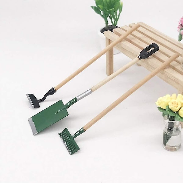 Miniature Haveværktøj, Dukkehuss Haveværktøj 1:12 Dukkehuss Tilbehør Med Skovl Rake Spade Landskab Modelgrøn 3stk
