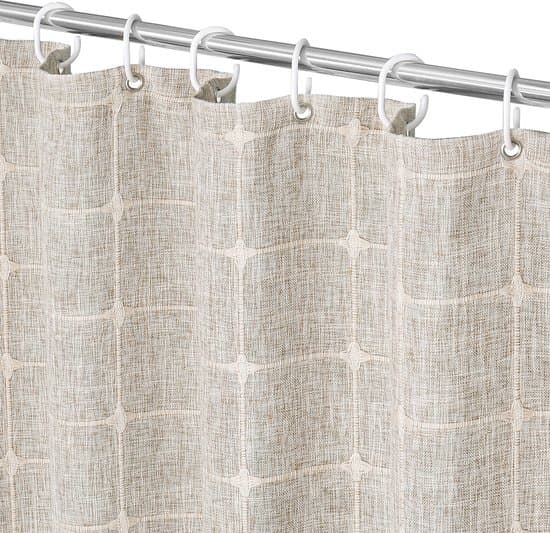 Stof badeforhæng med kvaster, vandtæt vaskbart linnedlook ternet design, 72 x 79 tommer Boho bondegårdsbadeværelsesindretning til badekar, beige