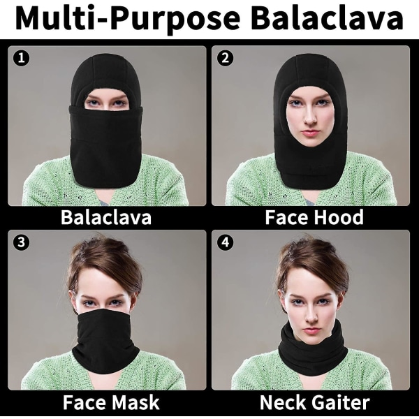 1 kpl Tuulenpitävä Maski Ulkoilma Talvi Balaclava Fleece Huppu Hiihto Maski Naisille Lapsille, Lämpötila Kasvopeite Hattu Lakki Huivi Kylmälle Säällä, Musta