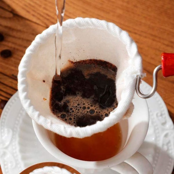 Kaffefilterpose Tilbehør Bomuldsklud Flanell Genanvendelig Aftagelig Nem at rengøre Drypper Kaffemaskine Træhåndtag 1 stk.