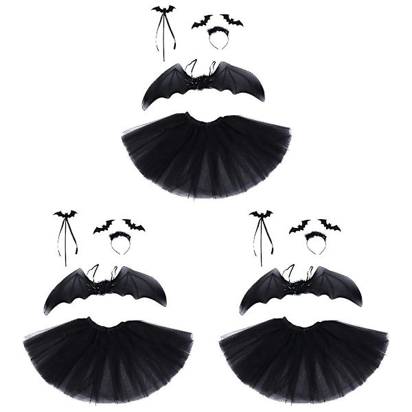 3 Set  Flickor Festdräkt Bat Wing Gauze Tutu Kjolar Fairy Wand För Barn 3 Set 25X22CM 3 Sets 25X22CM